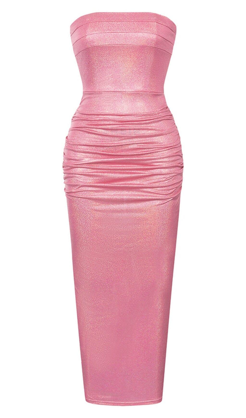 ABITO MIDI ROSA CORALLO CON PAILLETTES