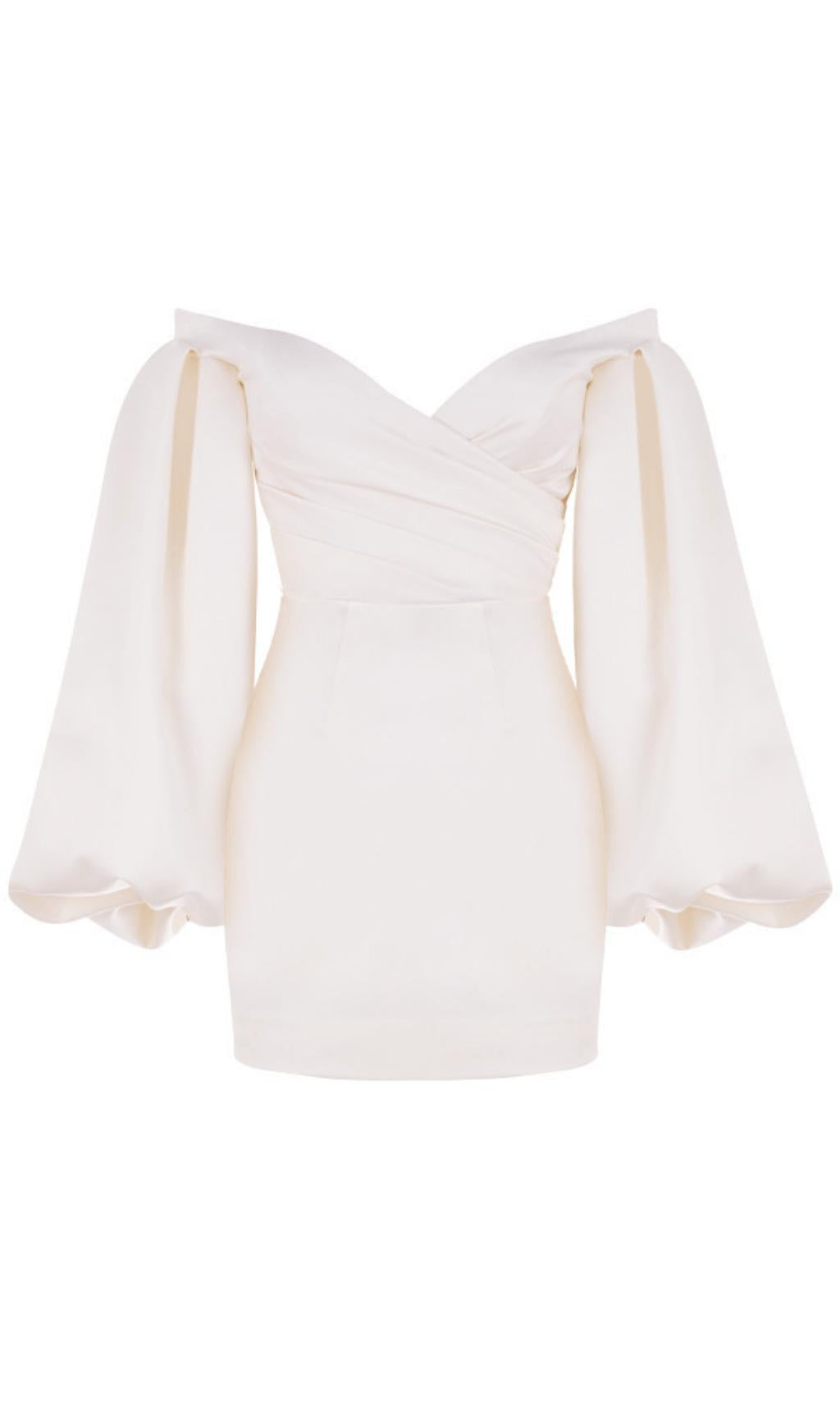 MINI ABITO A MANICHE LUNGHE A BOLLE IN AVORIO