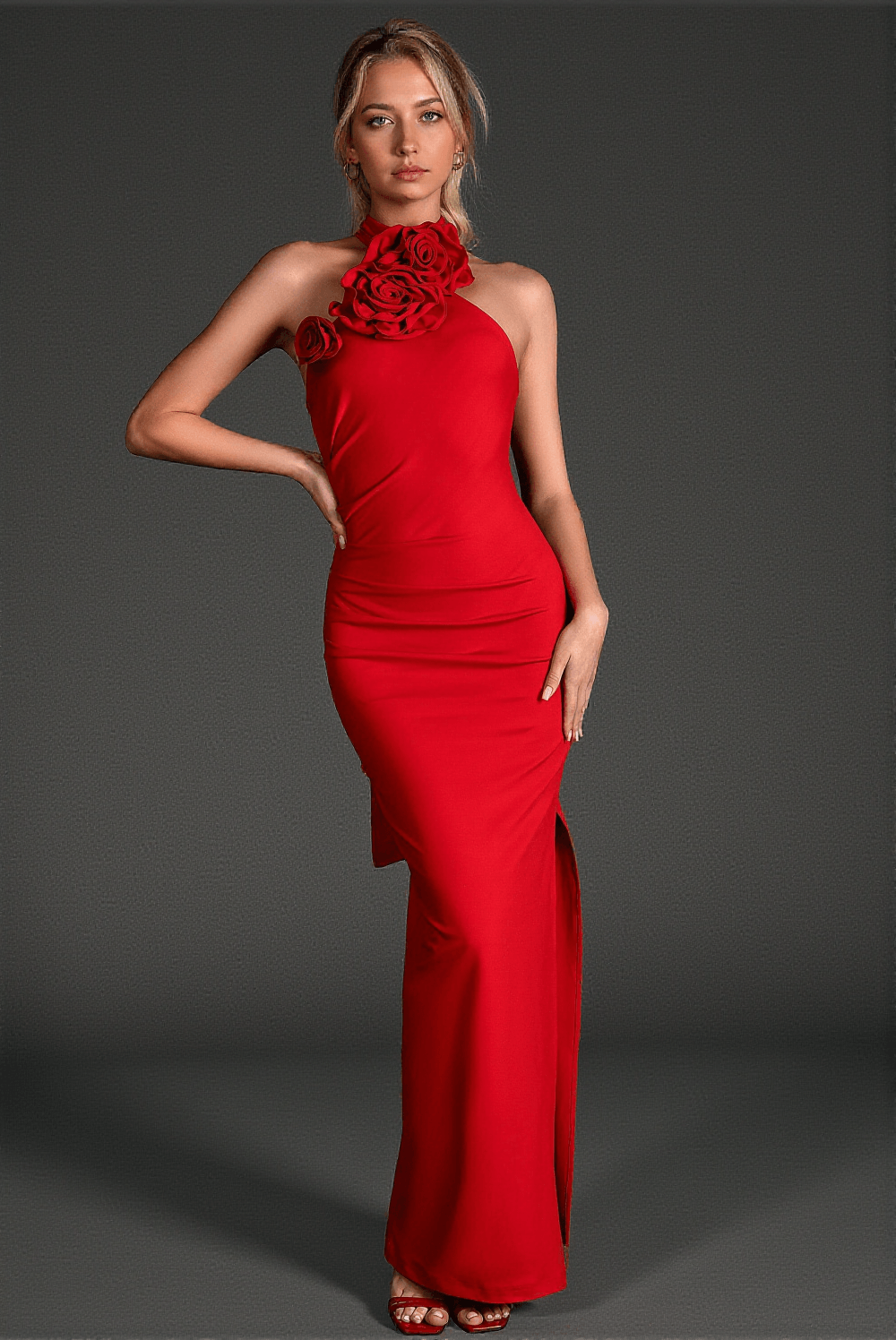 COSMALLI SLEEVELESS RUCHED SIDE SLIT DRESS