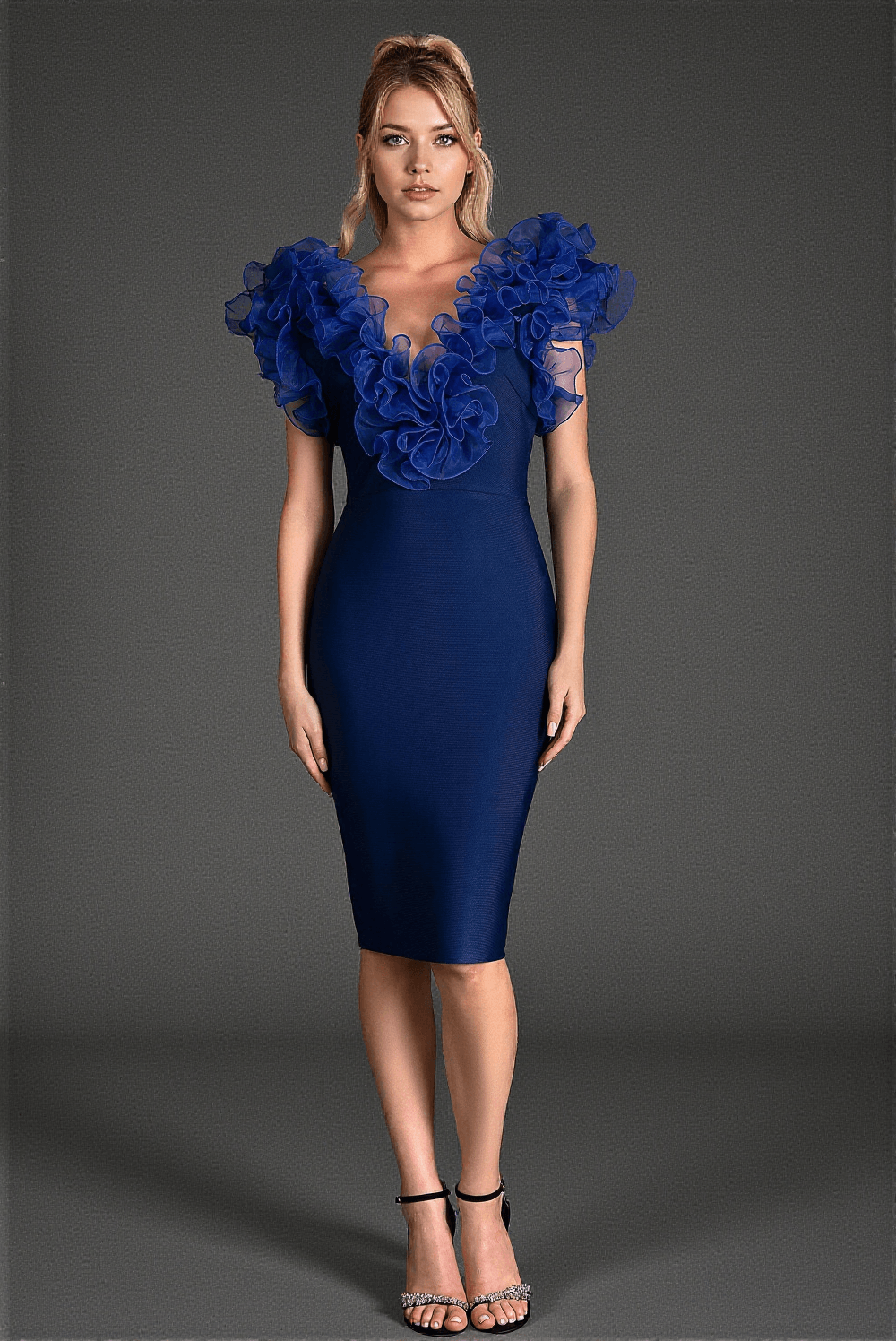 GIORGOS V-NECK RUFFLE BANDAGE DRESS