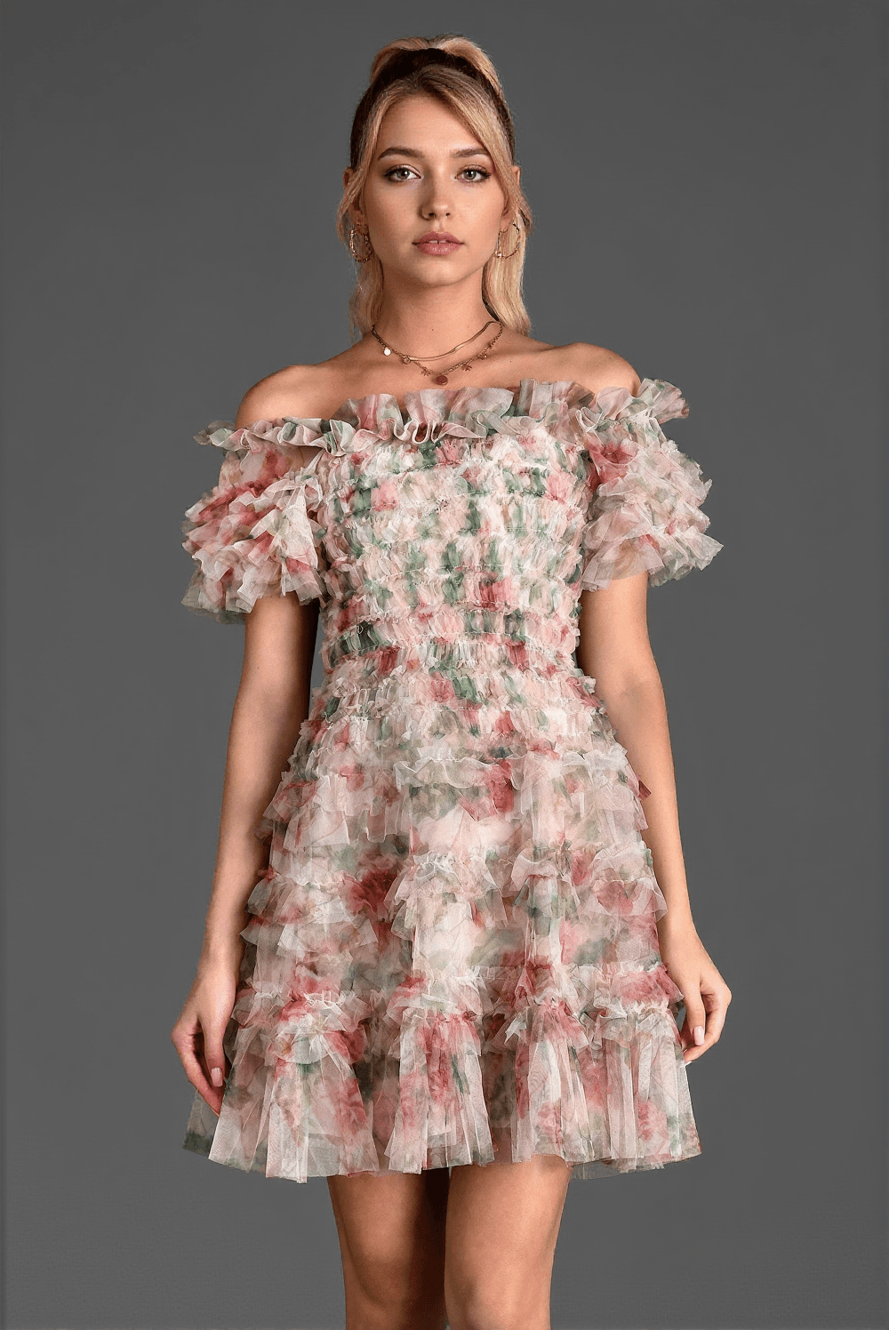 GABRAKI FLORAL RUFFLE MINI DRESS