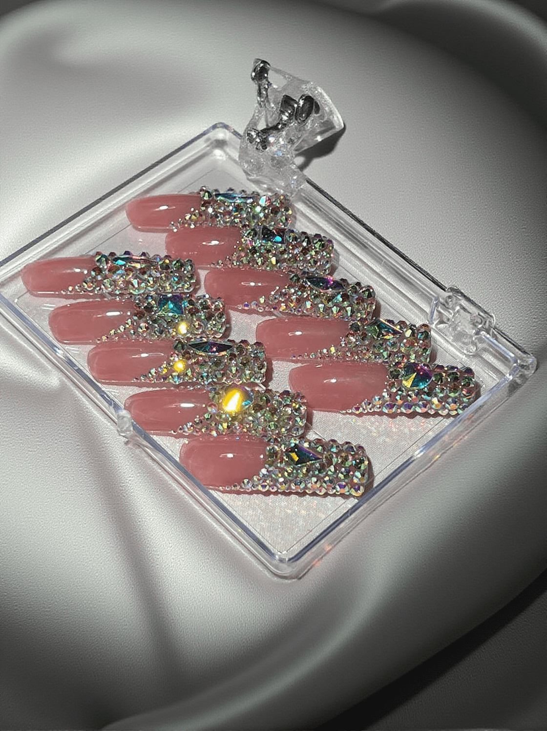 Rosa Kristall Sarg Handgemachte Press On Nails