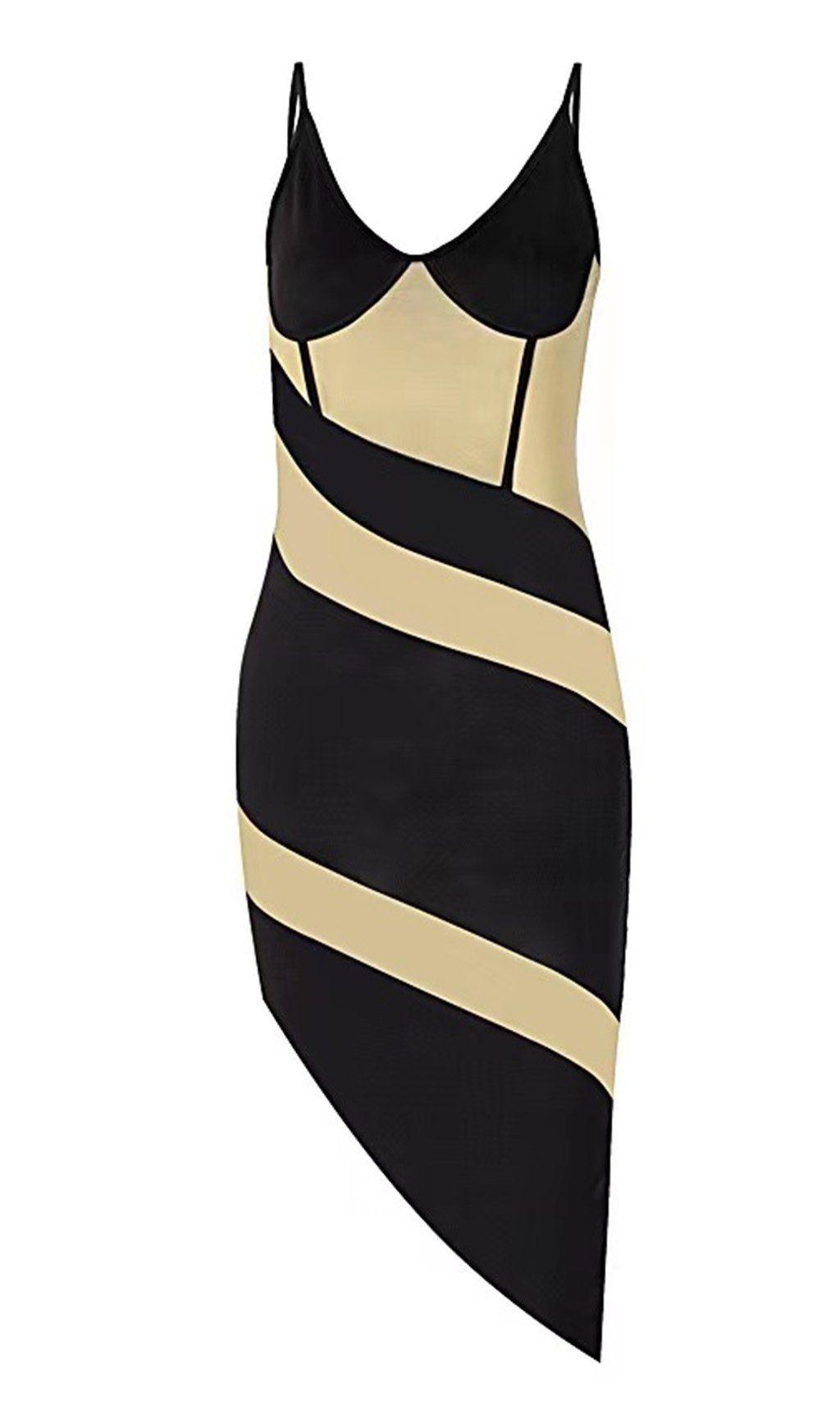 CONTRASTING SHEER SLIM MESH DRESS.