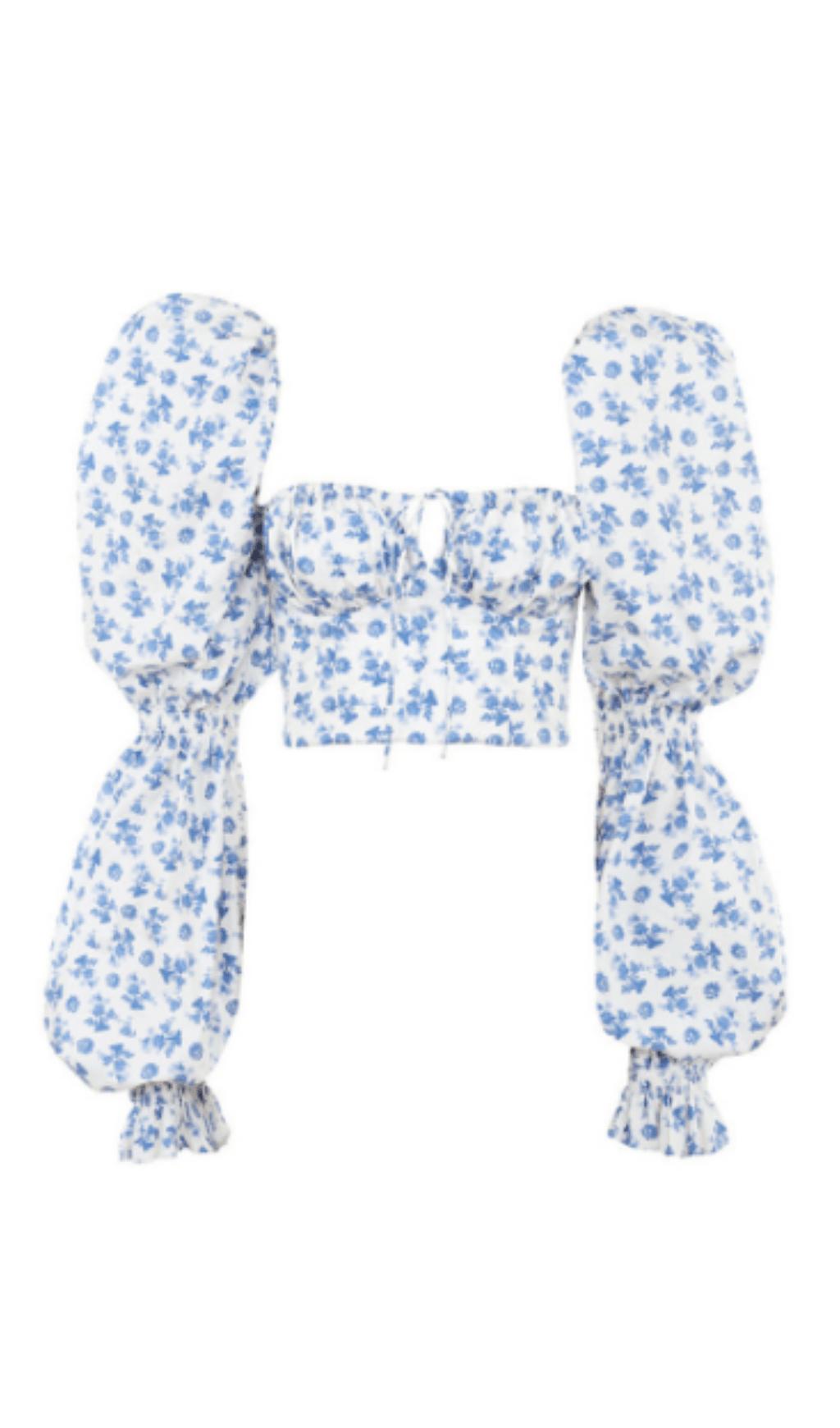 Oberteil mit Puffärmeln und Taillenbund