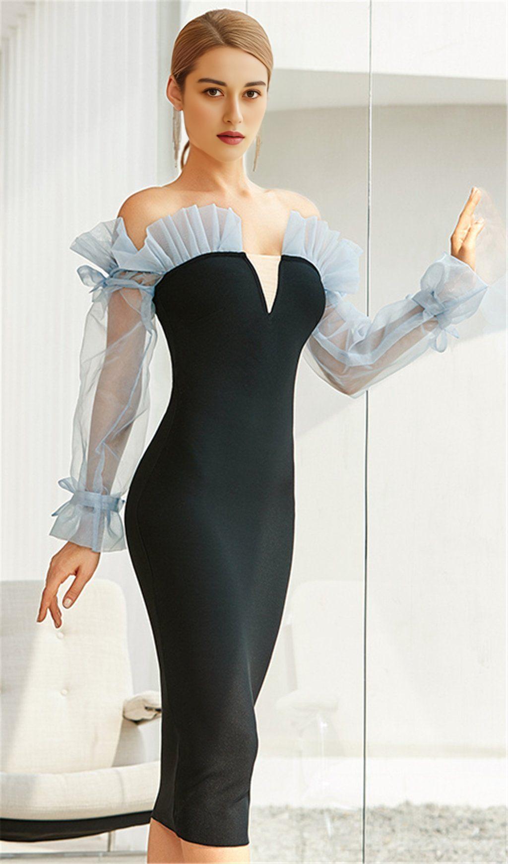 BLAUES BANDAGEKLEID MIT NETZEINSÄTZEN