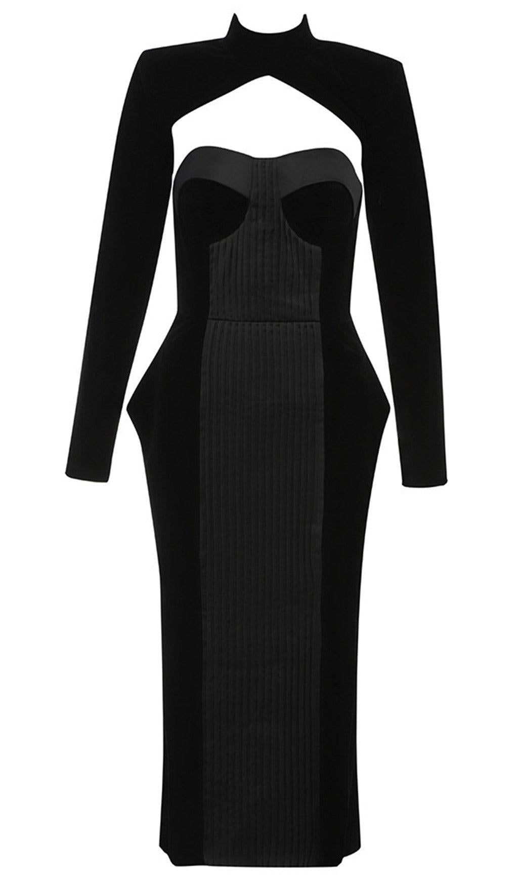 SCHWARZES SAMT-SATINKLEID