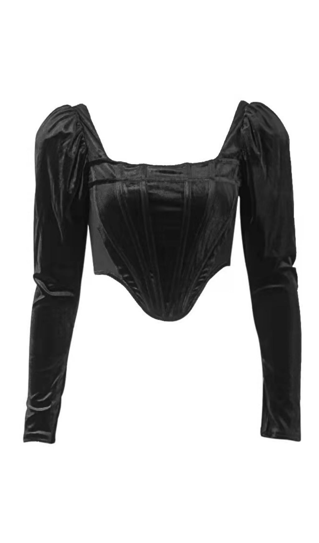 CORSETTO IN VELLUTO CON MANICHE A SBUFFO NERO