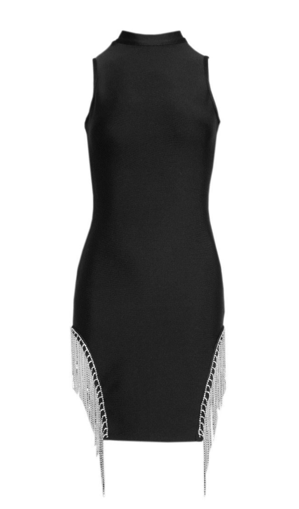 SCHWARZES KLEID MIT KRISTALLBESATZ