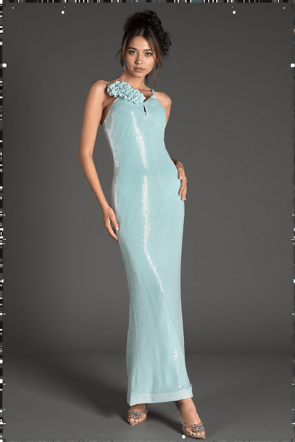 Sophocles Maxikleid mit Trägern und Blumenpailletten