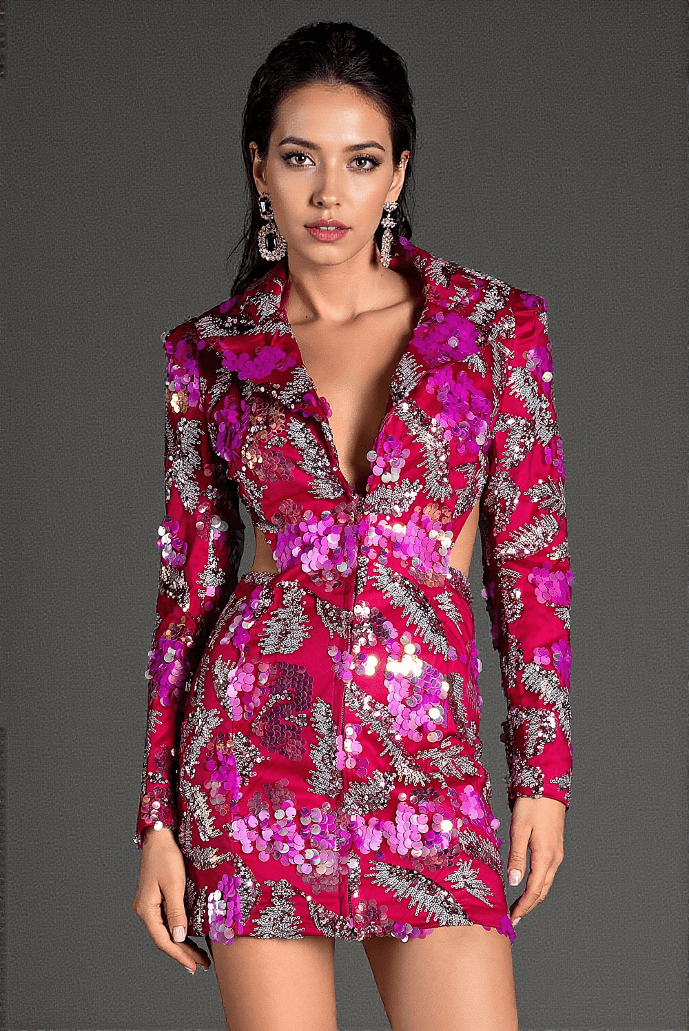 ABITO CORTO CON PAILLETTES TAGLIO KANELELI