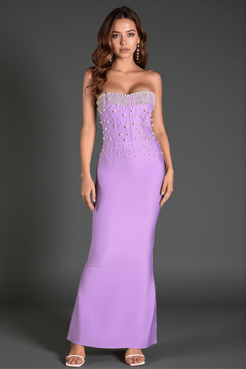 DIAMANTO OFF SHOULDER PEARL MERMAID DRESS