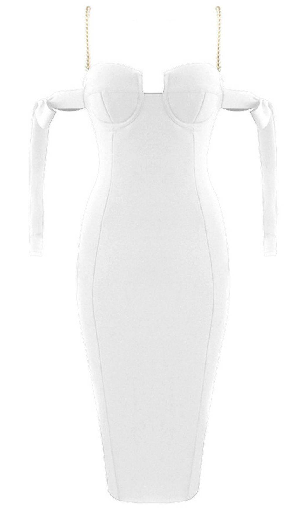 WEISSES GERAFFTES MIDI-SOMMERKLEID