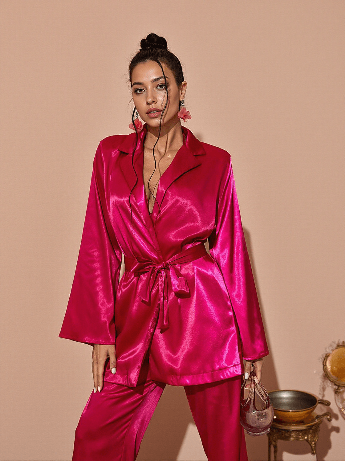 Blazer in raso Zariyah rosa acceso