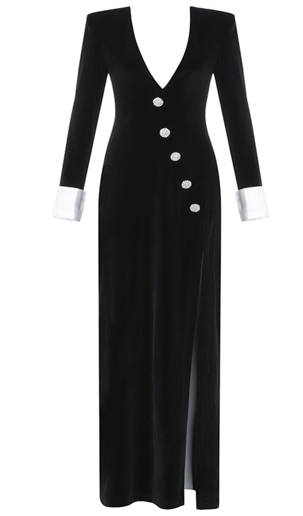 VINTAGE-KLEID IM FRANZÖSISCHEN STIL MIT V-AUSSCHNITT UND SCHLITZ