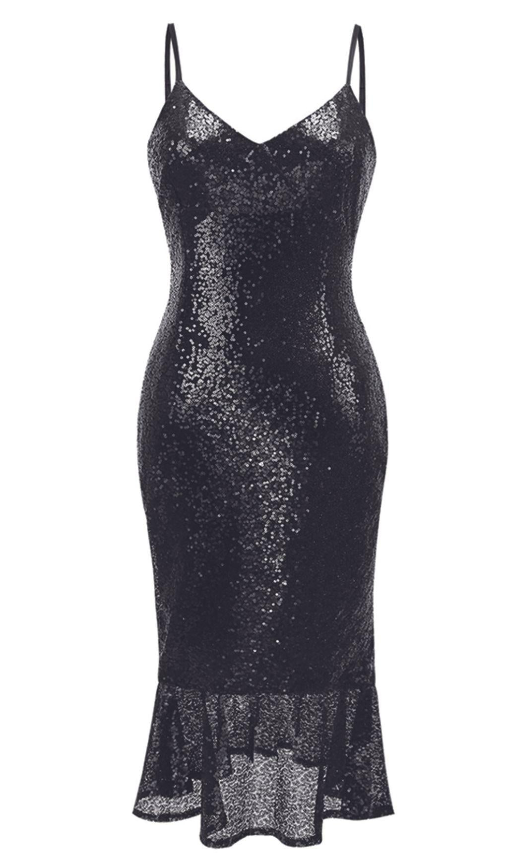 Schwarzes Kleid mit Strumpfhalterstern und Diamanten