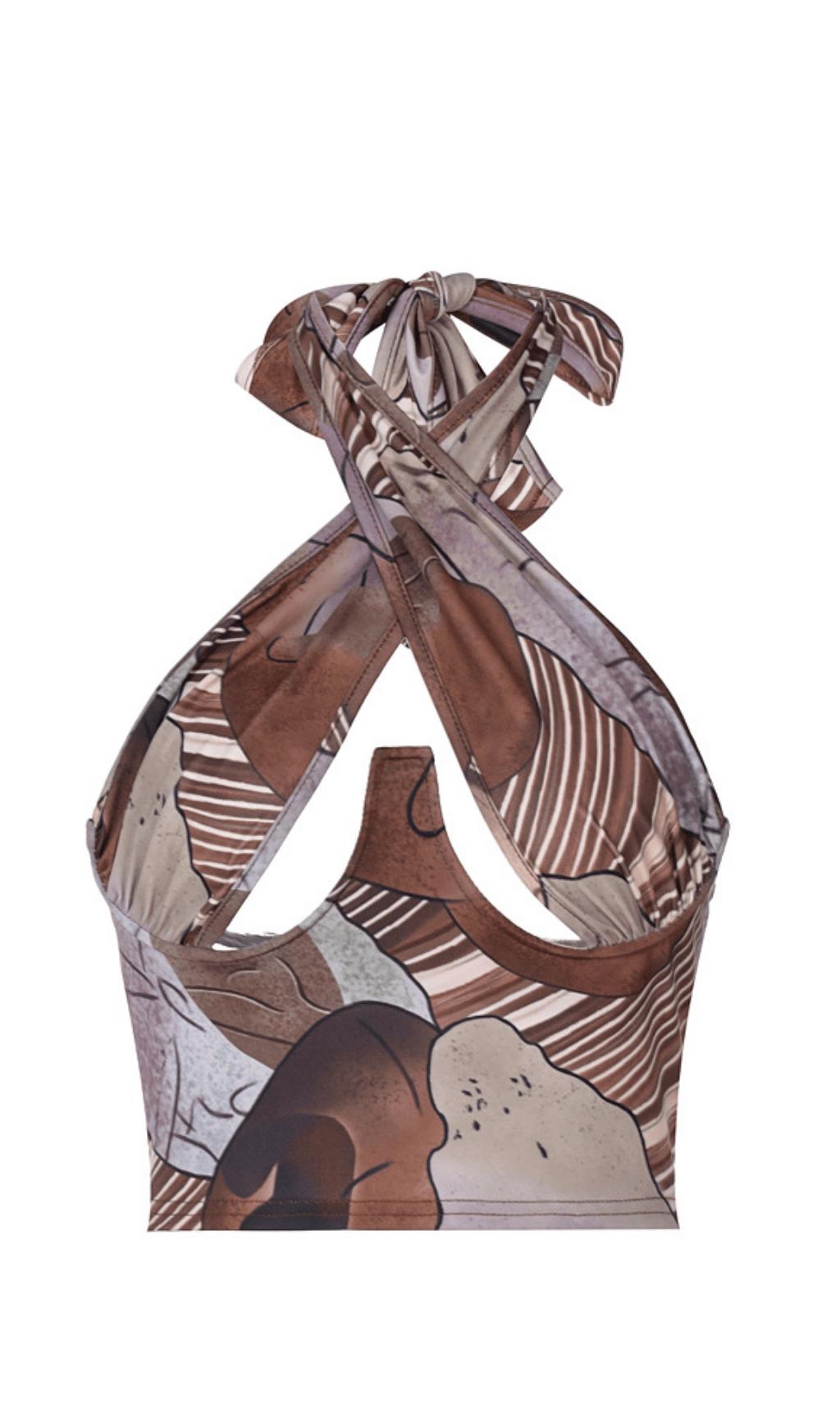 Schmales Camisole mit bedruckten Trägern.