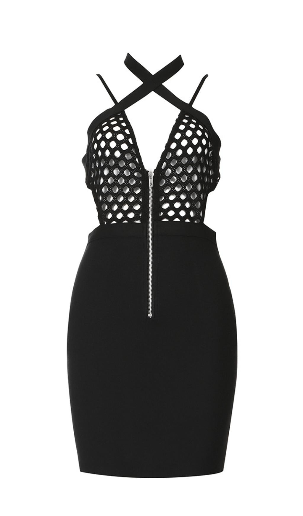 SEE-THROUGH DRESS WITH FISHNET.