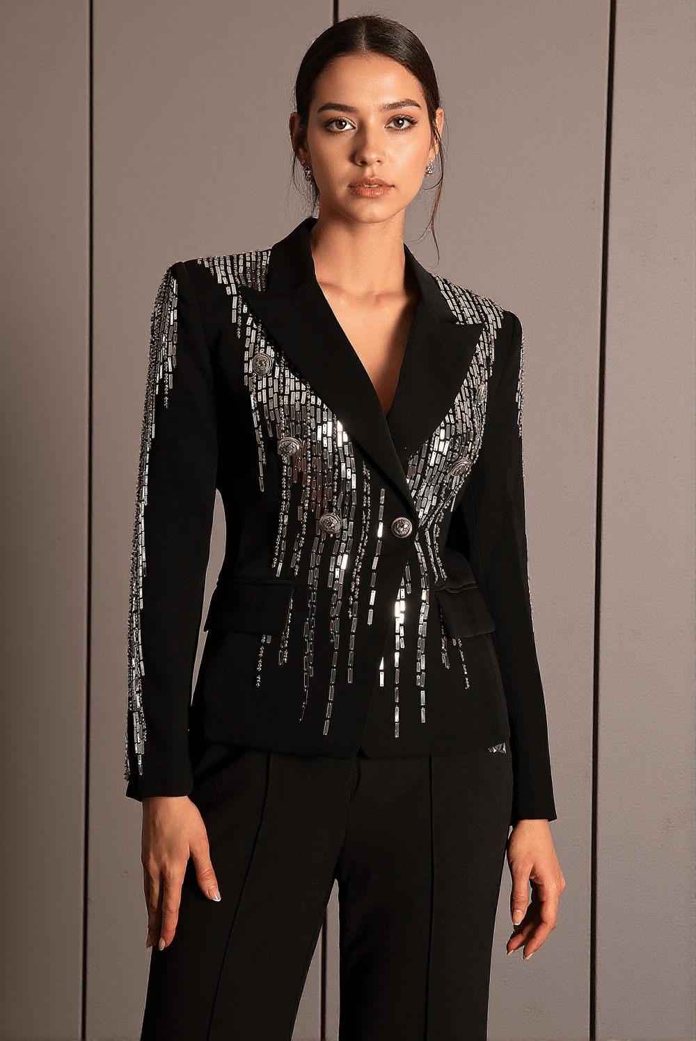 FAIDRA RHINESTONE DOUBLE BREASTED LAPEL BLAZER