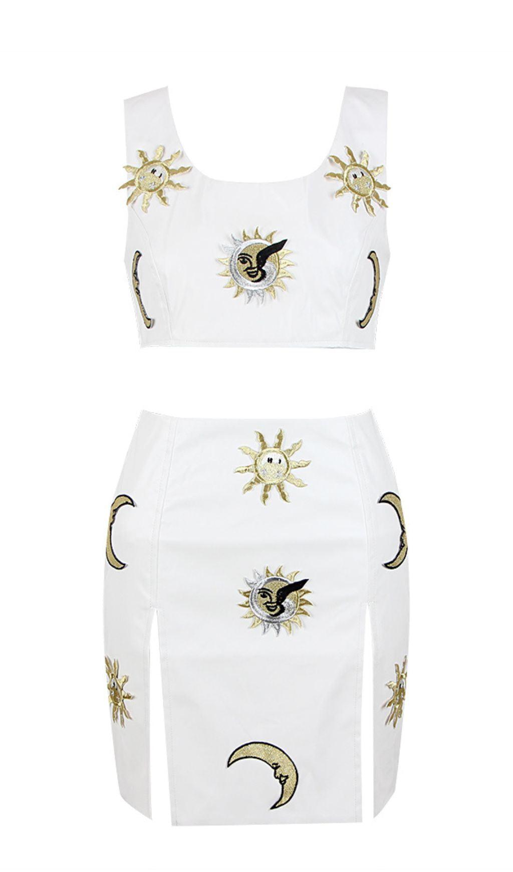 SET DUE PEZZI IN PELLE CON CRISTALLI, COLORE BIANCO