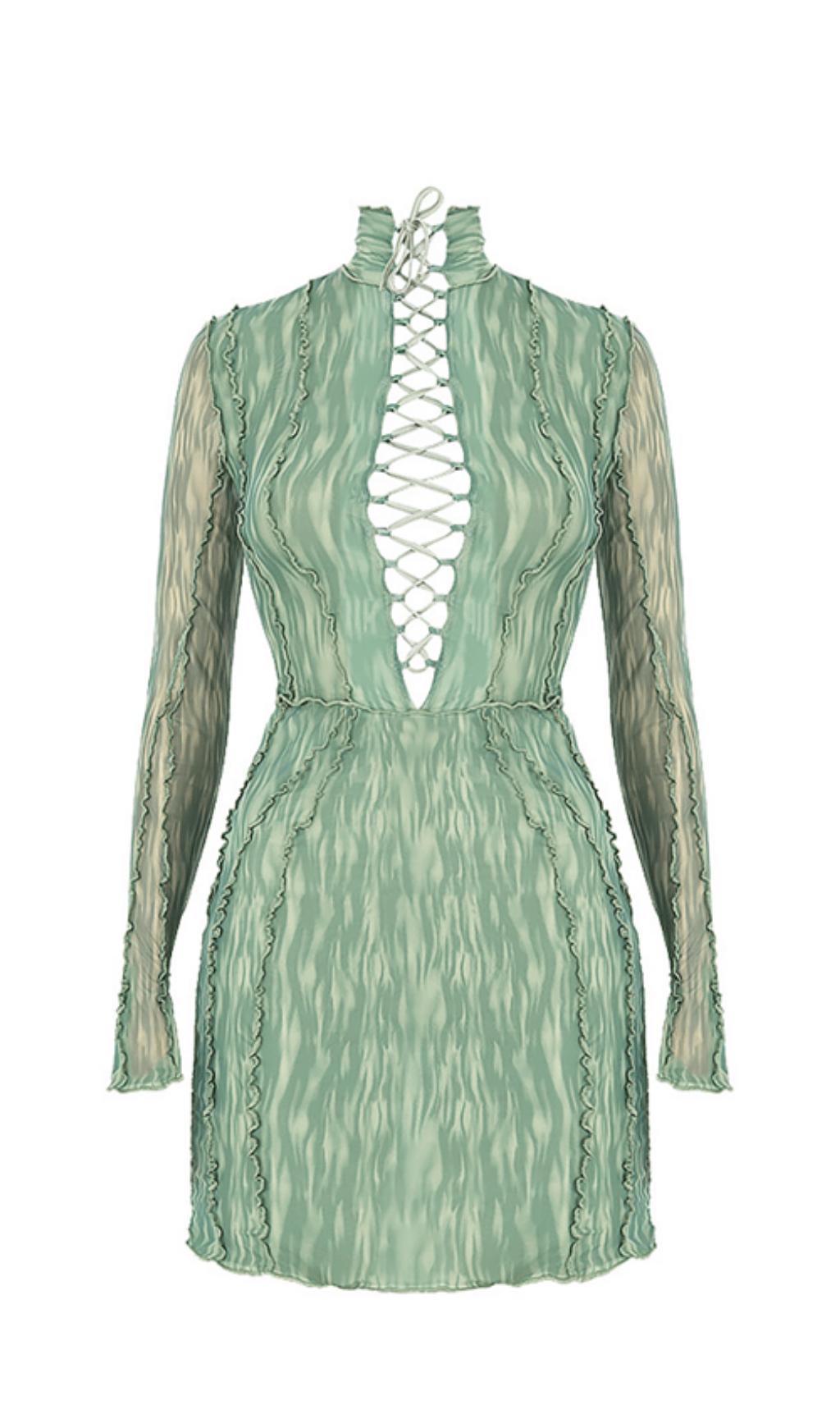 Bedrucktes Netz-Minikleid mit Schnürung