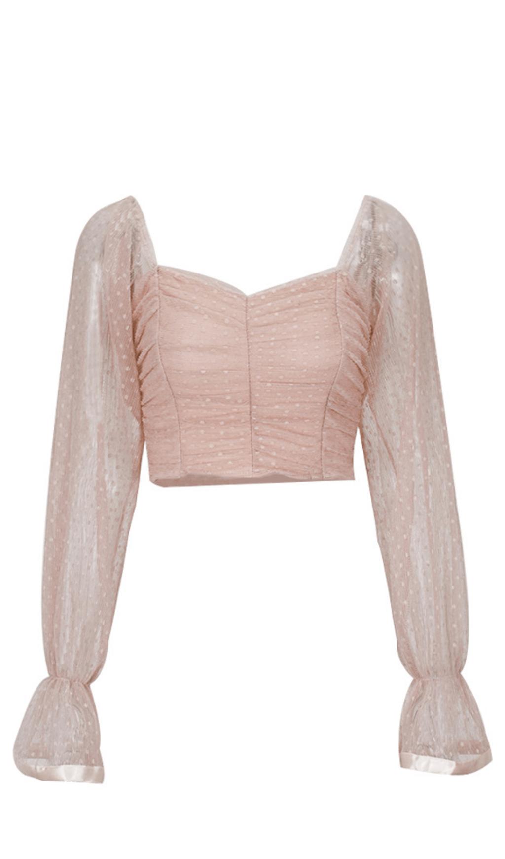 ROSA GEPUNKTETES CROP-TOP MIT WICKELMUSTER