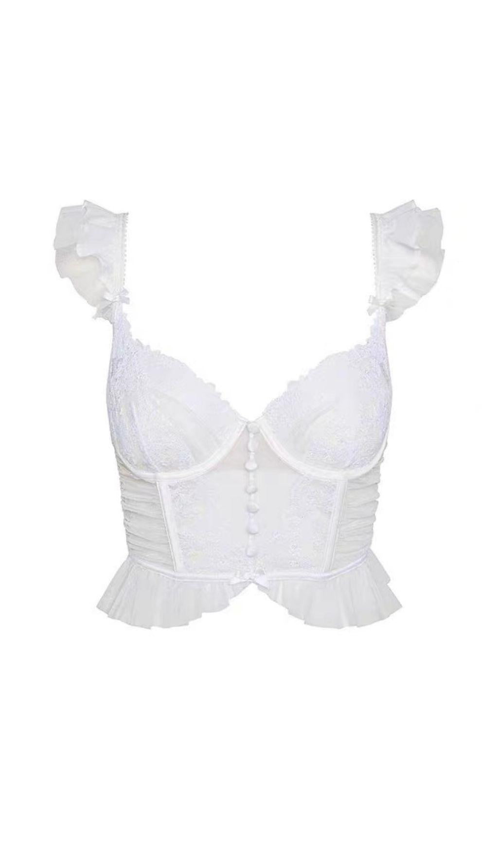 Top aus Netzspitze mit Punkten und Fischgrätenmuster