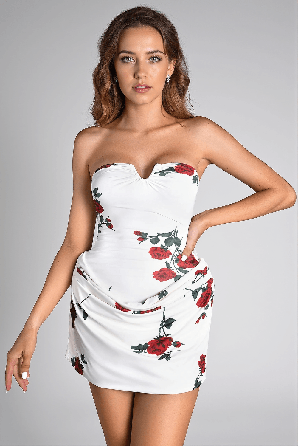 Pulas – Schulterfreies Kleid mit Blumenmuster und Falten