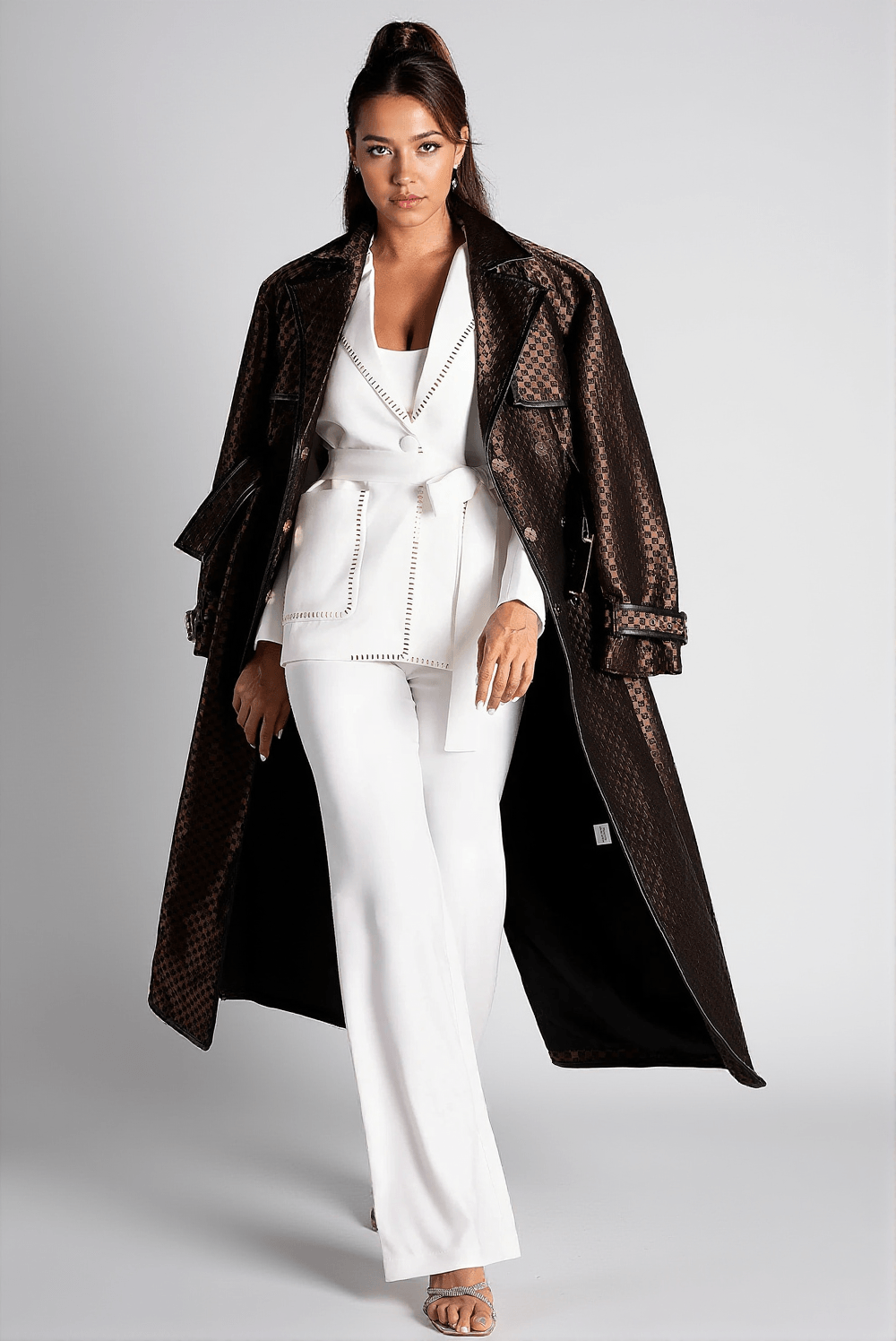 LEVENTILI LAPEL BELTED LONG OVERCOAT