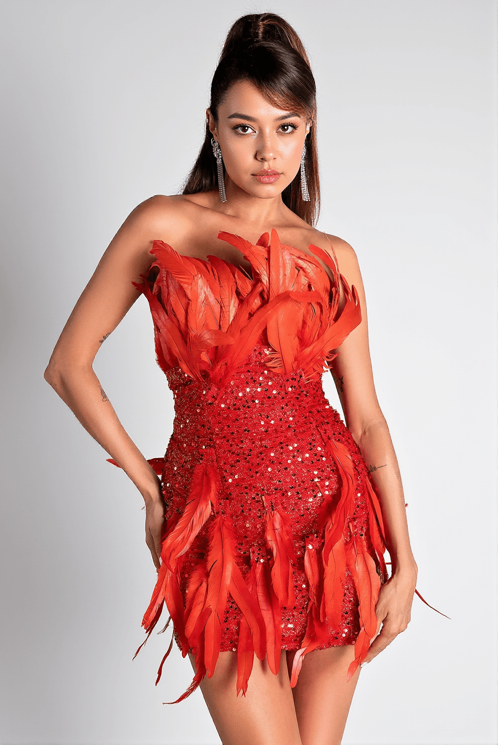 PAPATSI FEATHER MINI DRESS