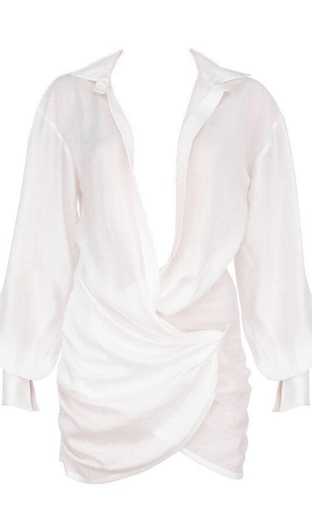 WEISSES LANGÄRMELIGES HEMDKLEID