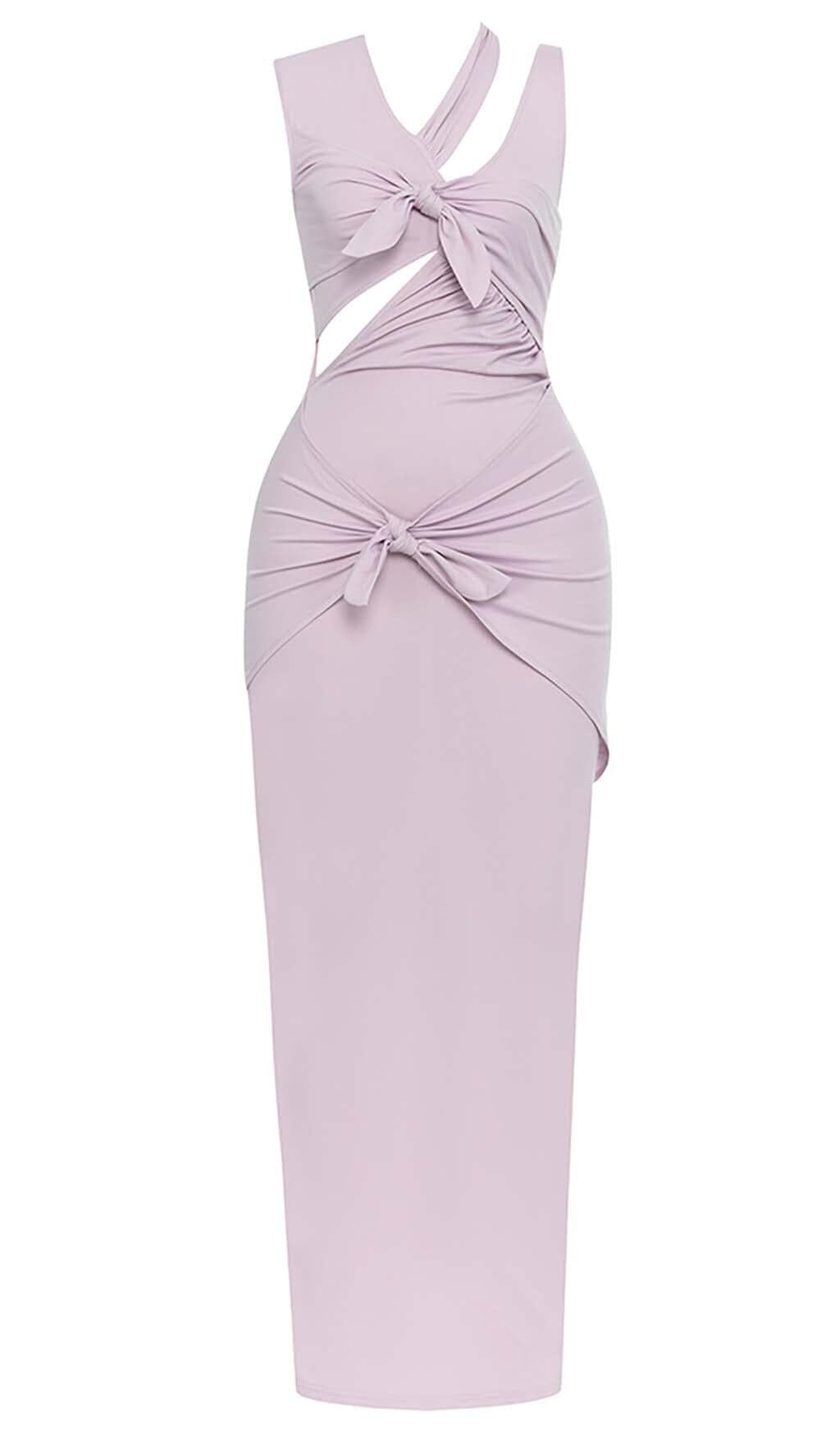 HIP WRAP BANDAGE MIDI DRESS IN LILAC