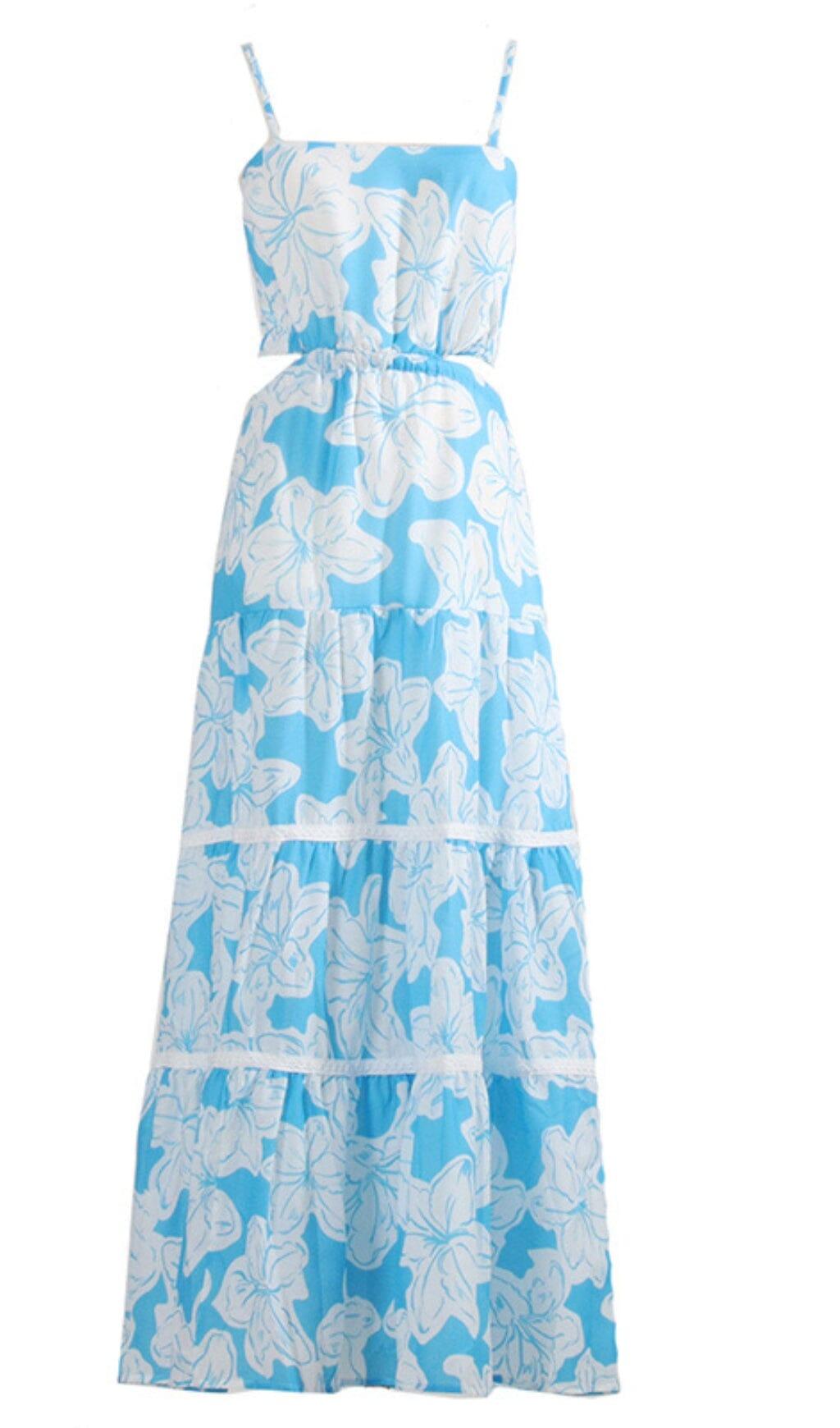 FLIEẞENDES SOMMERKLEID MIT BLUMENMUSTER IN BLAU
