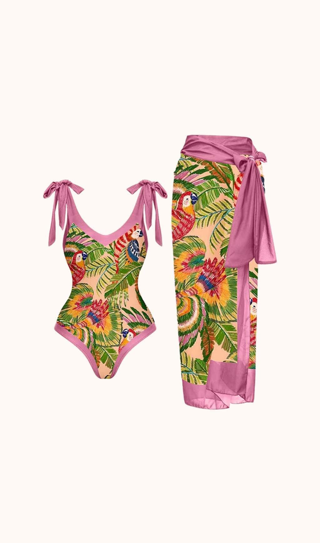 MALEFICENT PARROT PRINTED SWIMWEAR TWO PIECE SET