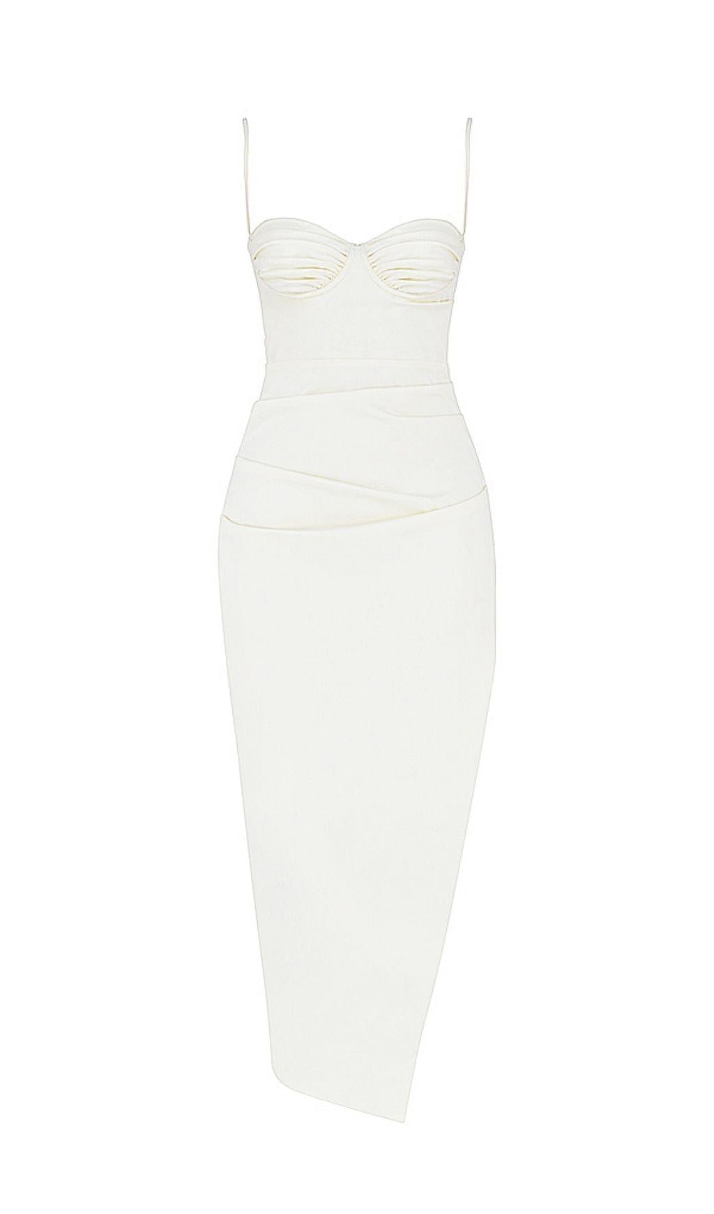 ABITO LUNGO CON CORSETTO E SPACCHI IN RASO AVORIO