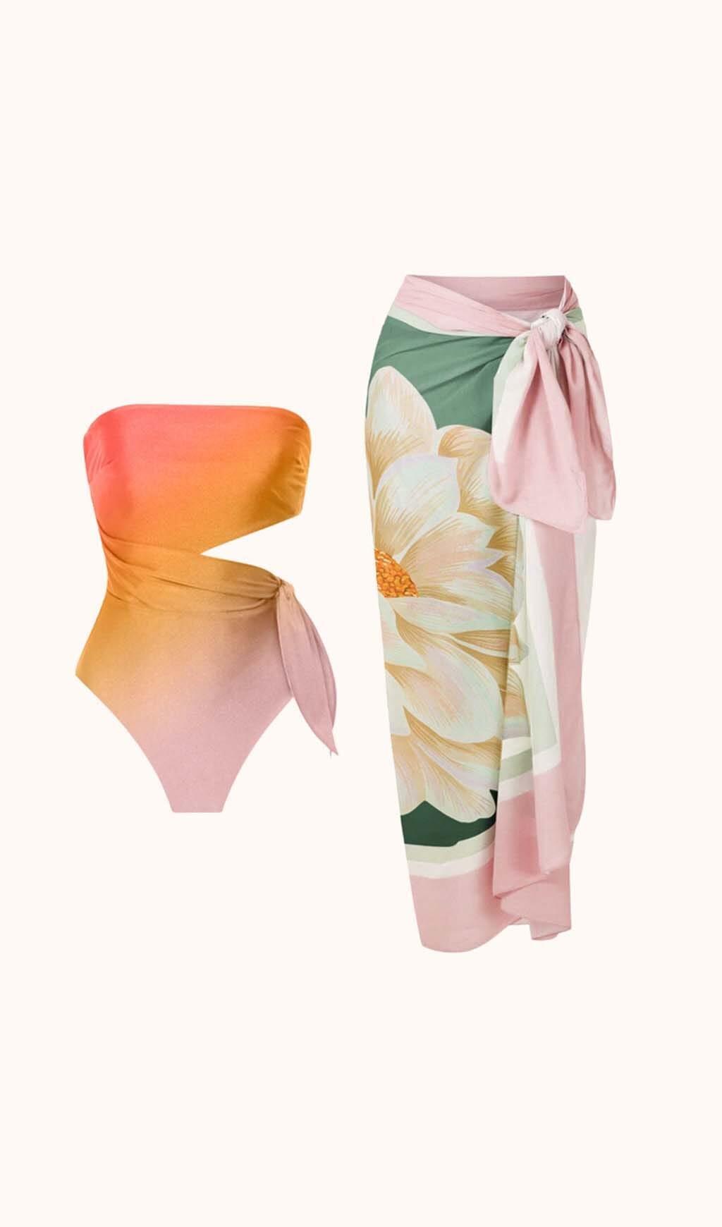 TRILLIAN COSTUME DA BAGNO SENZA SPALLINE OMBRE COMPLETO DUE PEZZI