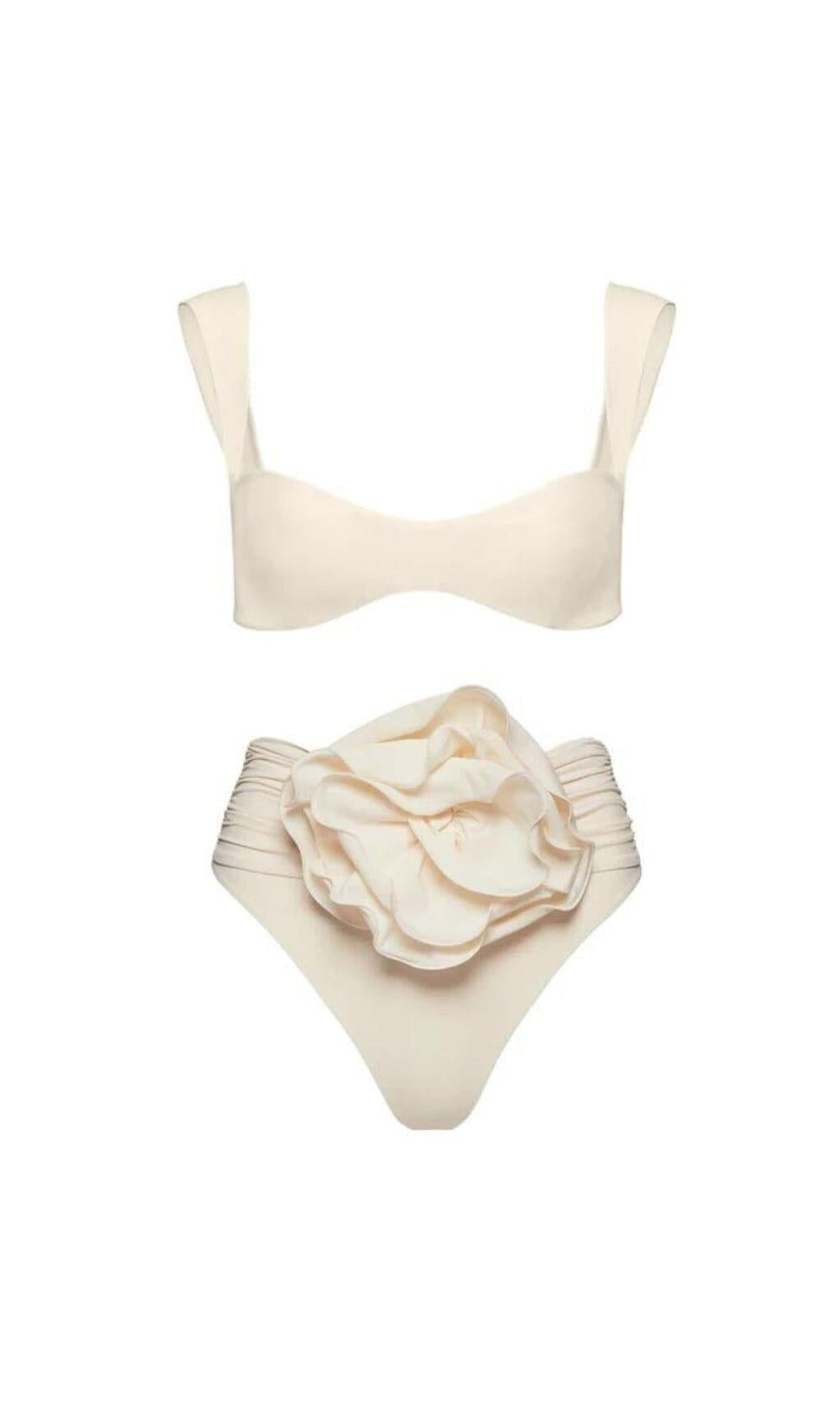 BIKINIANZUG MIT ROSENVERZIERUNG IN ELFENBEIN