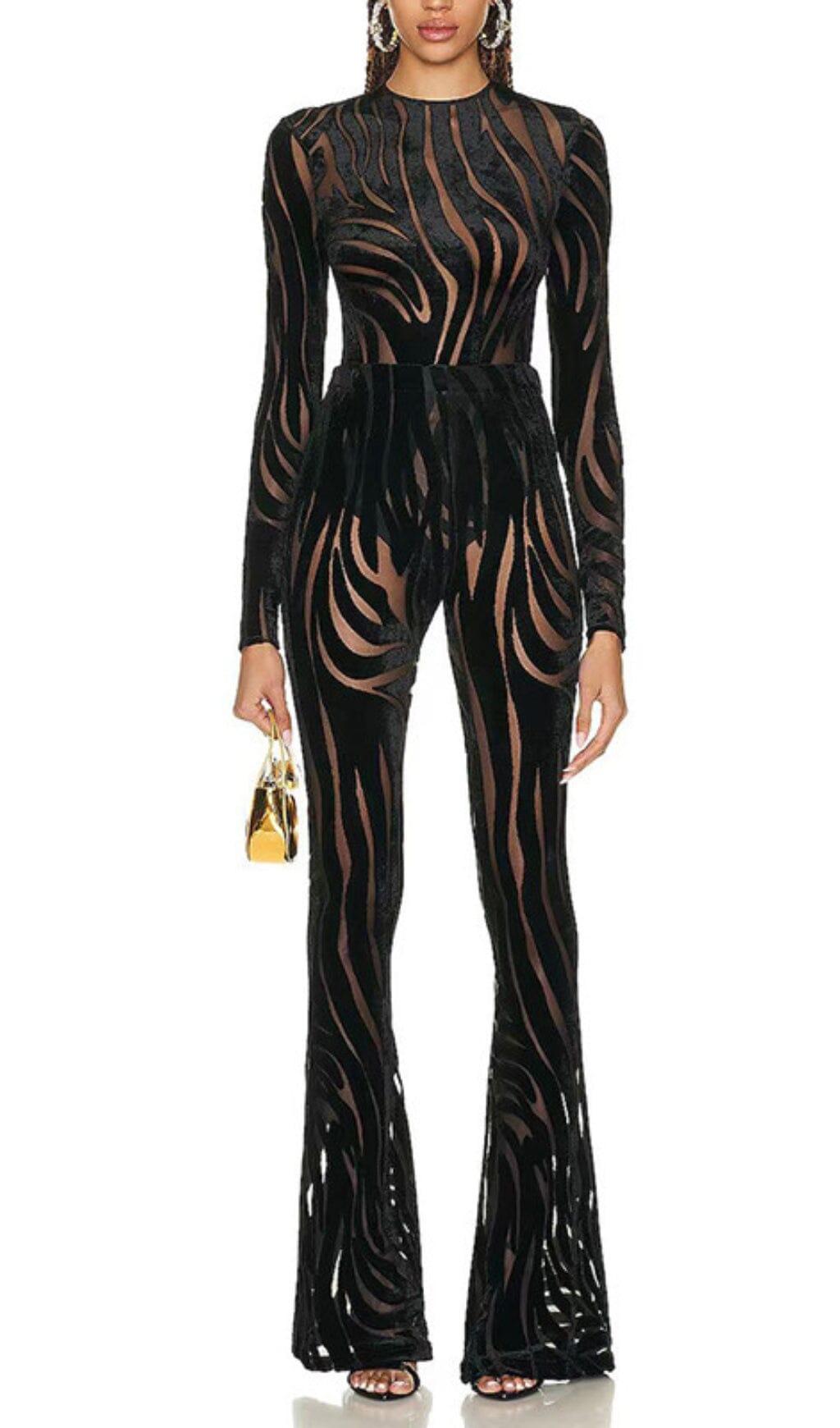 Jumpsuit-Set aus transparentem Samt mit Zebramuster