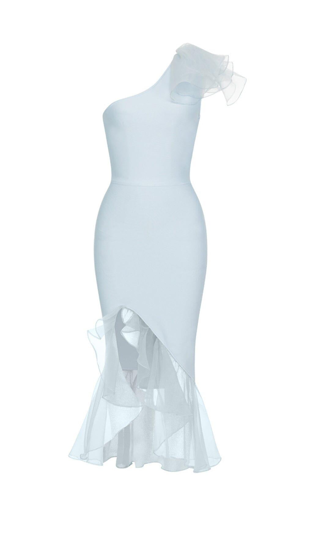 AIIZIE BANDAGE ONE-SHOULDER MIDI DRESS IN LIGHT BLUE - product image