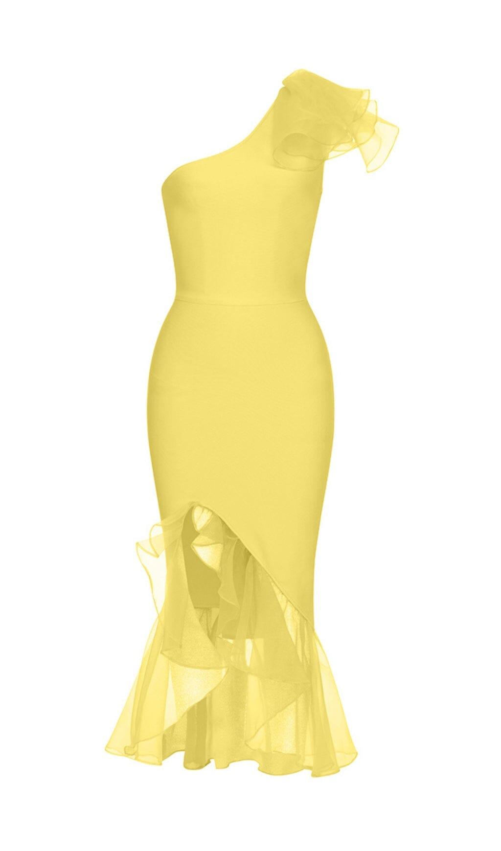 AIIZIE BANDAGE ONE-SHOULDER MIDI DRESS IN YELLOW - product image