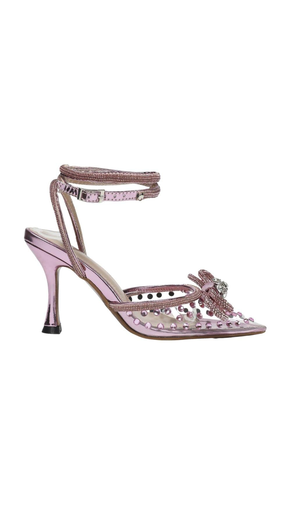 SCARPE CON TACCO ROSA E FIOCCO