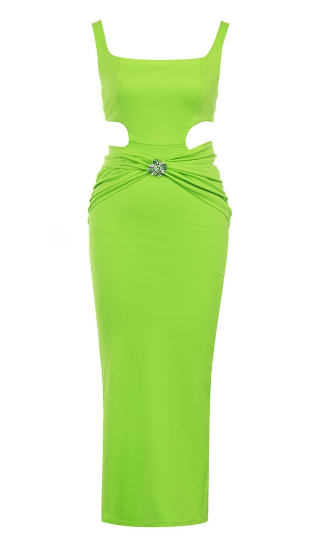 CUT OUT SPLIT MIDI DRESS IN LIME