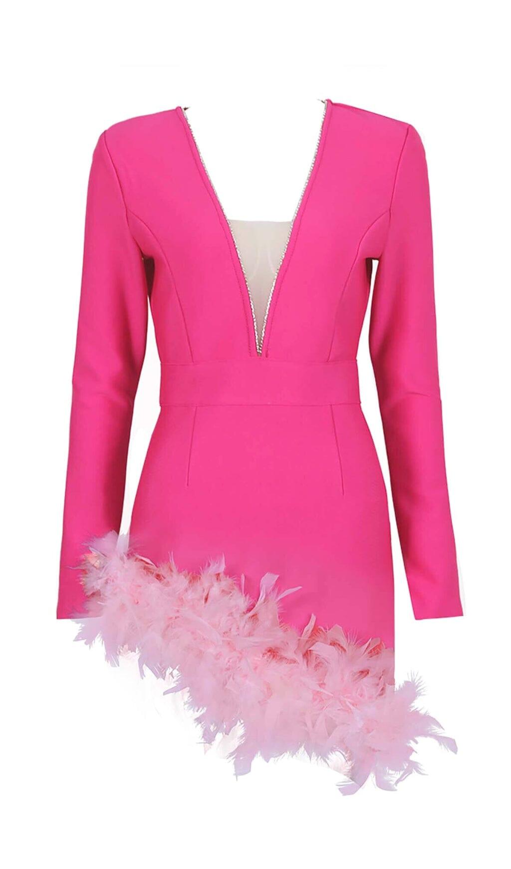 MINIKLEID MIT FEDERTIEFEM AUSSCHNITT IN ROT