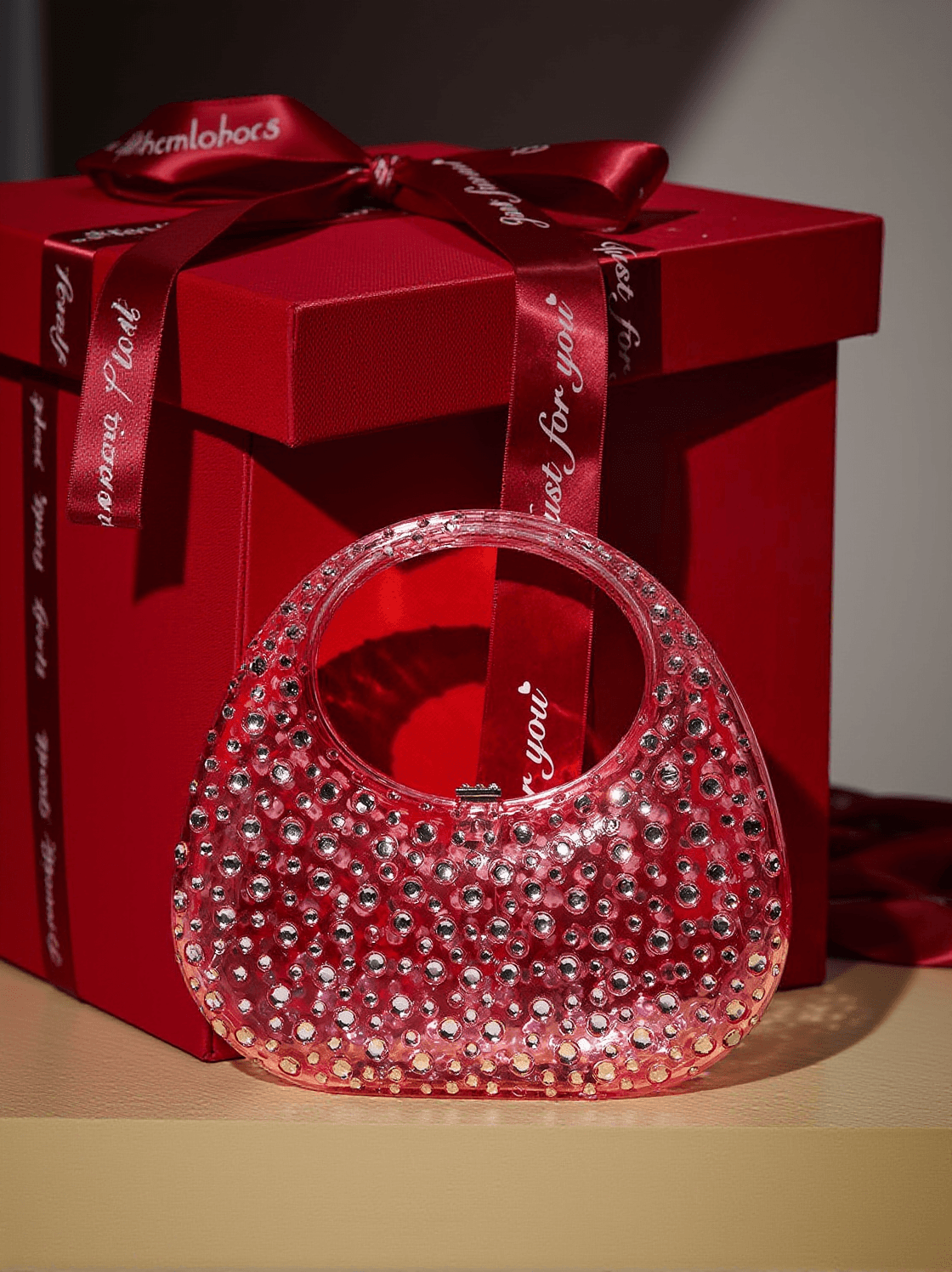 Asher – Transparente, verzierte Tasche in Rosa