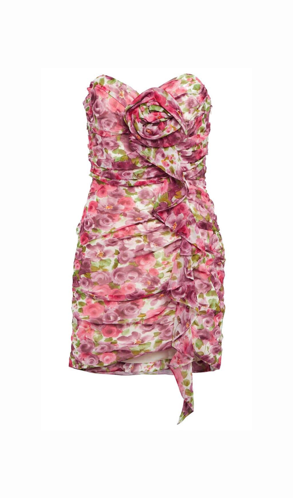 MINI ABITO CON APPLICAZIONI FLOREALI E VOLANT ROSSO