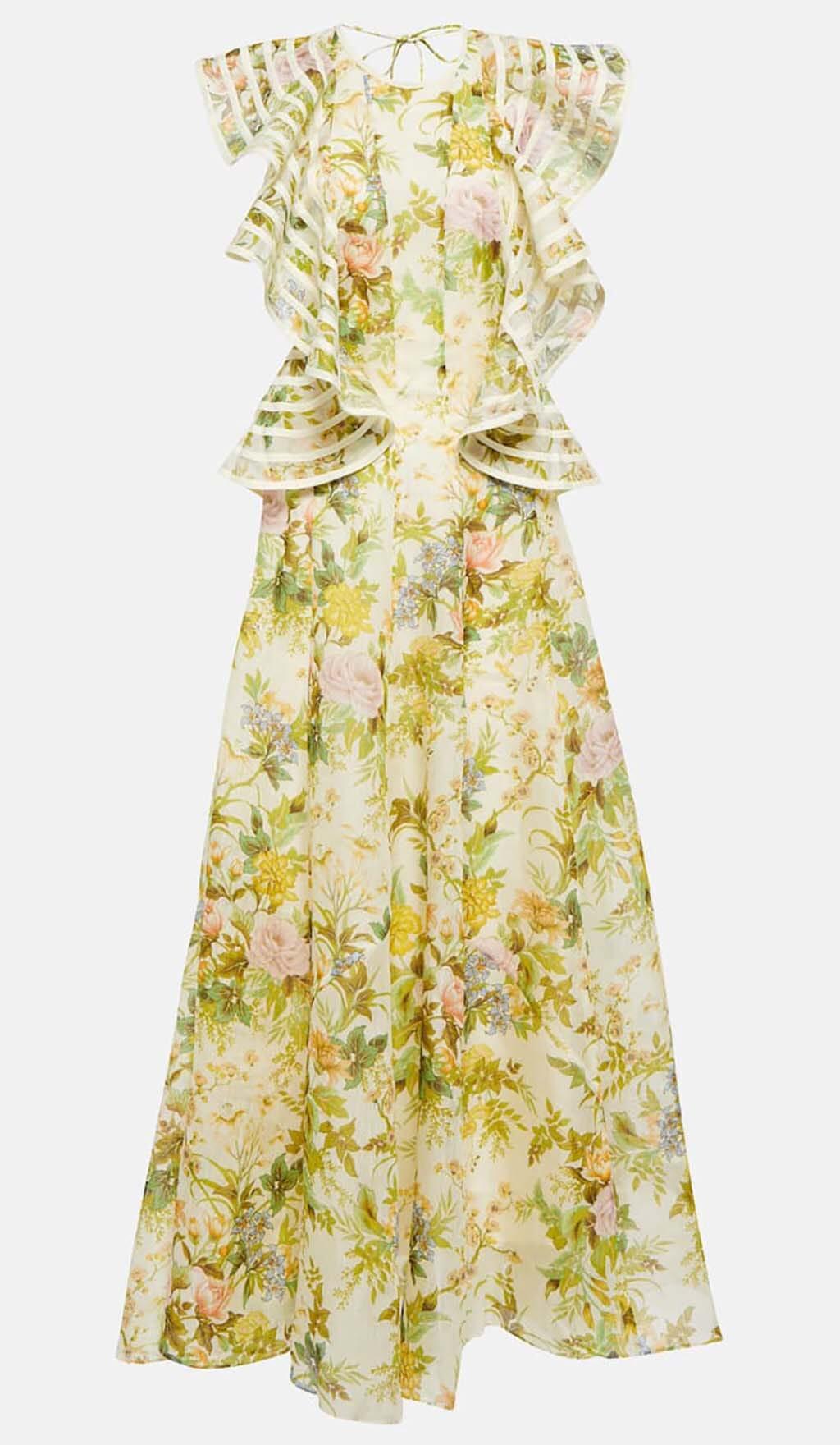 ABITO MIDI IN LINO E SETA A FIORI