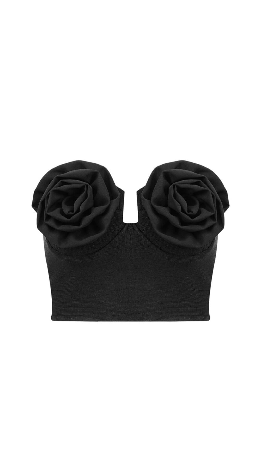 TOP STILE BUSTIER CON APPLICAZIONI DI FIORI IN NERO