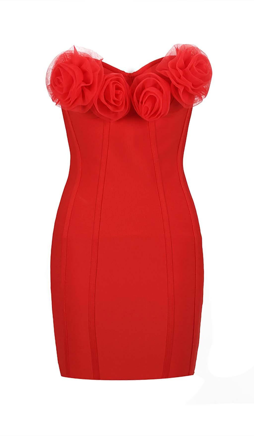 ABITO MIDI CON CORSETTO DECORATO CON FIORI IN VINO