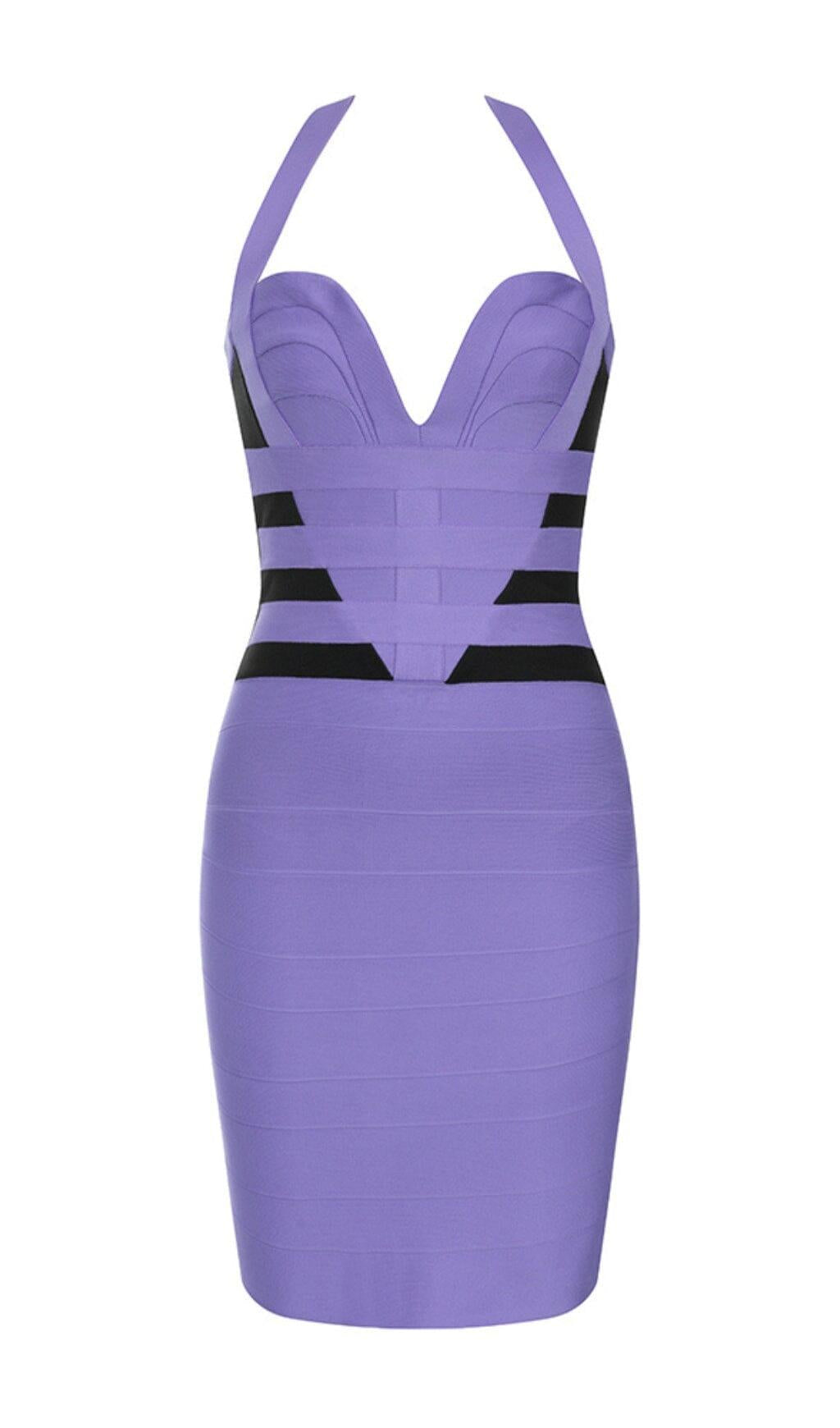 MINI ABITO CON BENDAGGIO HALTER IN LAVANDA