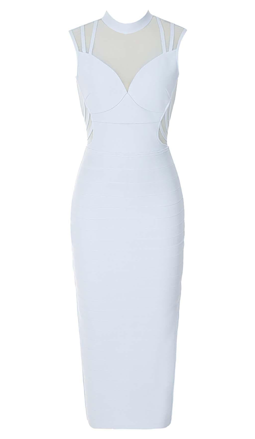 HIGH NECK MESH MIDI DRESS IN LIGHT BLUE