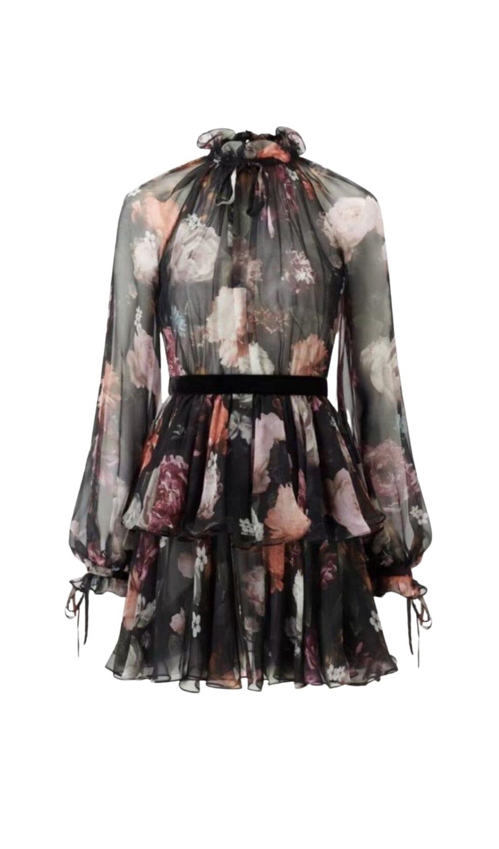 Stehkragen Laternenärmel Hohe Taille Vintage Kleid